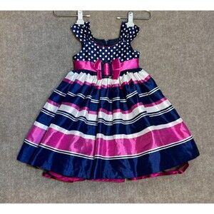 Bonnie Jean Sz 4 Striped Sleeveless Party Dress‎ with Ruffle Crinoline